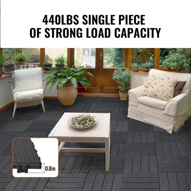 Alt view image 3 of 7 - Interlocking Deck Tiles, 36 Pack,11.6"x11.6" 36 sq. ft Plastic Waterproof Outdoor Flooring All Weather Use, Patio Floor Decking Covering Tiles for Porch Poolside Balcony Backyard, Dark Grey