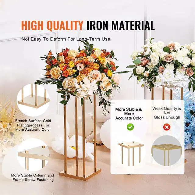 Alt view image 3 of 7 - 4PCS Gold Metal Column Wedding Flower Stand, 31.5inch High With Metal Laminate, Vase Geometric Centerpiece Stands, Cylindrical Floral Display Rack for Events Reception, Party Road Leads
