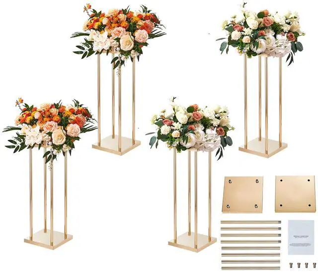 Main image of 4PCS Gold Metal Column Wedding Flower Stand, 23.6inch High With Metal Laminate, Vase Geometric Centerpiece Stands, Cylindrical Floral Display Rack for Events Reception, Party Road Leads