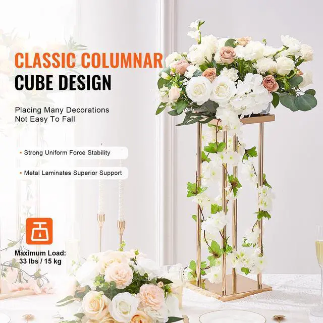 Alt view image 2 of 7 - 4PCS Gold Metal Column Wedding Flower Stand, 23.6inch High With Metal Laminate, Vase Geometric Centerpiece Stands, Cylindrical Floral Display Rack for Events Reception, Party Road Leads
