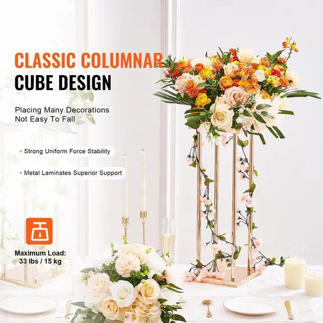 Alt view image 2 of 7 - 4PCS Gold Metal Column Wedding Flower Stand, 31.5inch High With Metal Laminate, Vase Geometric Centerpiece Stands, Cylindrical Floral Display Rack for Events Reception, Party Road Leads