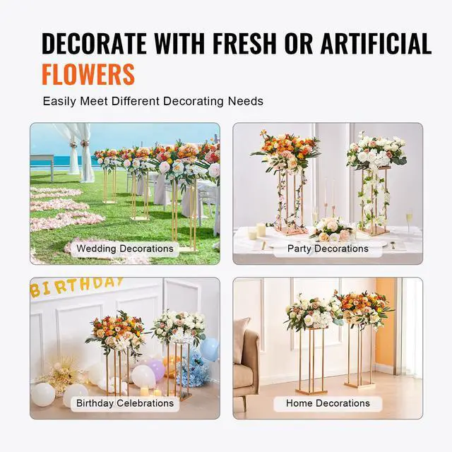 Alt view image 6 of 7 - 4PCS Gold Metal Column Wedding Flower Stand, 31.5inch High With Metal Laminate, Vase Geometric Centerpiece Stands, Cylindrical Floral Display Rack for Events Reception, Party Road Leads
