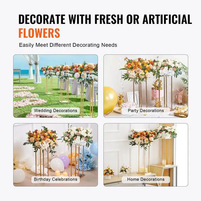 Alt view image 6 of 7 - 4PCS Gold Metal Column Wedding Flower Stand, 23.6inch High With Metal Laminate, Vase Geometric Centerpiece Stands, Cylindrical Floral Display Rack for Events Reception, Party Road Leads