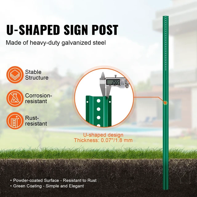 Alt view image 2 of 7 - 8FT U-Channel Sign Post, 4Pack Green Heavy Duty Steel Fixed Fence Post, Steel Fence U-Channel Sign for Garden, Courtyard, Farm or Traffic Intersection