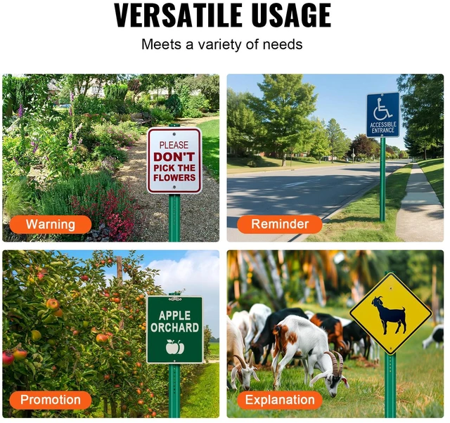 Alt view image 6 of 7 - 8FT U-Channel Sign Post, 4Pack Green Heavy Duty Steel Fixed Fence Post, Steel Fence U-Channel Sign for Garden, Courtyard, Farm or Traffic Intersection