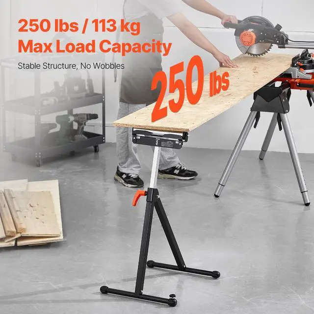 Alt view image 2 of 7 - 2-Pack Roller Stands, 250 lbs Load Capacity, 27-43 in Adjustable Height, Folding Heavy Duty with Polished Steel Roller Head & Edge Guides, for Table Saw Outfeed Woodworking Extension Support