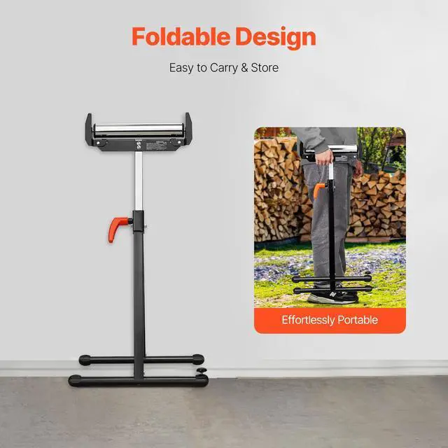 Alt view image 5 of 7 - 2-Pack Roller Stands, 250 lbs Load Capacity, 27-43 in Adjustable Height, Folding Heavy Duty with Polished Steel Roller Head & Edge Guides, for Table Saw Outfeed Woodworking Extension Support