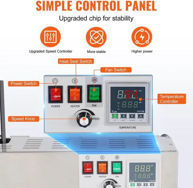 Alt view image 6 of 7 - Continuous Bag Band Sealing Machine, 0.24-0.47 in/6-12 mm Seal Width, Vertical Band Sealer Machine with Digital Temperature Control, Stainless Steel Bag Sealer for 0.02-0.8 mm Plastic Bags Films