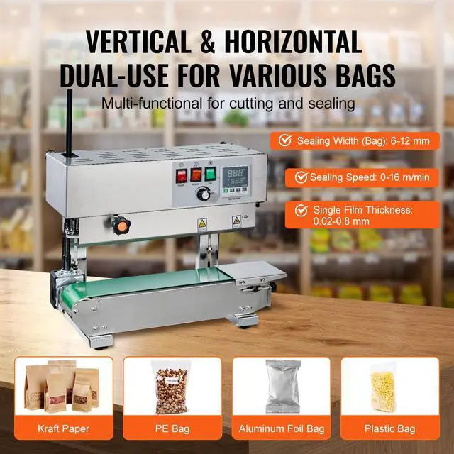 Alt view image 3 of 7 - Continuous Bag Band Sealing Machine, 0.24-0.47 in/6-12 mm Seal Width, Vertical Band Sealer Machine with Digital Temperature Control, Stainless Steel Bag Sealer for 0.02-0.8 mm Plastic Bags Films