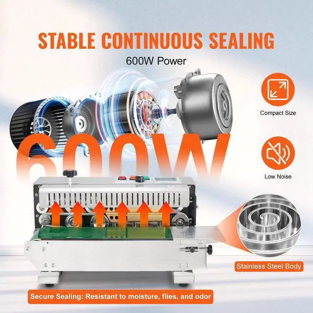 Alt view image 2 of 7 - Continuous Bag Band Sealing Machine, 0.24-0.47 in/6-12 mm Seal Width, Horizontal Band Sealer Machine with Digital Temperature Control, Stainless Steel Bag Sealer for 0.02-0.8 mm Plastic Bag Film