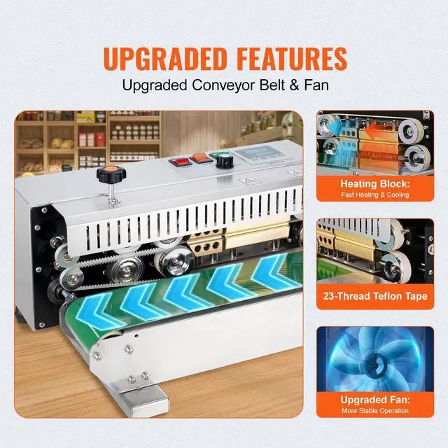 Alt view image 4 of 7 - Continuous Bag Band Sealing Machine, 0.24-0.47 in/6-12 mm Seal Width, Horizontal Band Sealer Machine with Digital Temperature Control, Stainless Steel Bag Sealer for 0.02-0.8 mm Plastic Bag Film