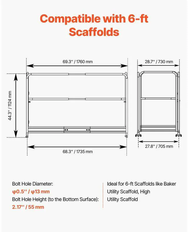 Alt view image 2 of 7 - 6 Foot Scaffolding Safety Guardrail, Rustproof Solid Carbon Steel Scaffold Guard Rail of 55.4 lbs Load Capacity, Baker Style Metal Guardrails Accessory System for Scaffolding Platform, Yellow