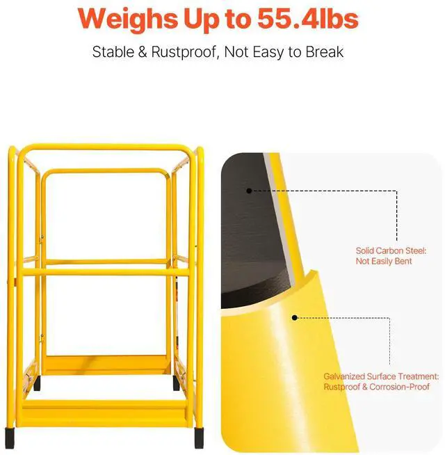 Alt view image 6 of 7 - 6 Foot Scaffolding Safety Guardrail, Rustproof Solid Carbon Steel Scaffold Guard Rail of 55.4 lbs Load Capacity, Baker Style Metal Guardrails Accessory System for Scaffolding Platform, Yellow
