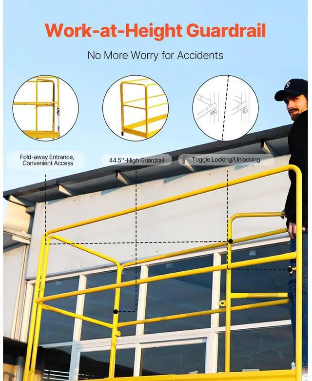 Alt view image 5 of 7 - 6 Foot Scaffolding Safety Guardrail, Rustproof Solid Carbon Steel Scaffold Guard Rail of 55.4 lbs Load Capacity, Baker Style Metal Guardrails Accessory System for Scaffolding Platform, Yellow
