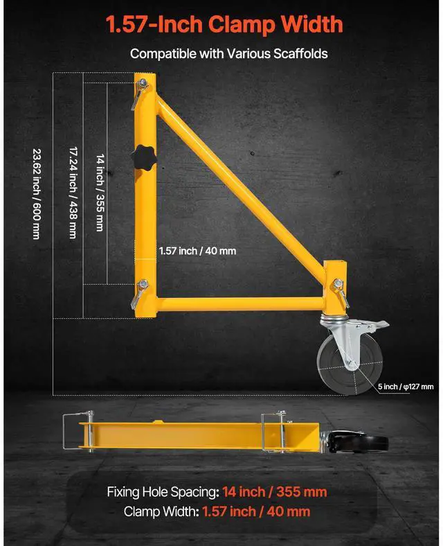 Alt view image 2 of 7 - 4-Pack Scaffold Outriggers, 1000 lbs Total Load Capacity Baker-Style Scaffolding Accessory with Swivel Casters, Carbon Steel Scaffold Wheel System with Rust Proof Galvanized Surface, Yellow
