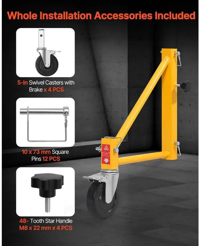 Alt view image 3 of 7 - 4-Pack Scaffold Outriggers, 1000 lbs Total Load Capacity Baker-Style Scaffolding Accessory with Swivel Casters, Carbon Steel Scaffold Wheel System with Rust Proof Galvanized Surface, Yellow
