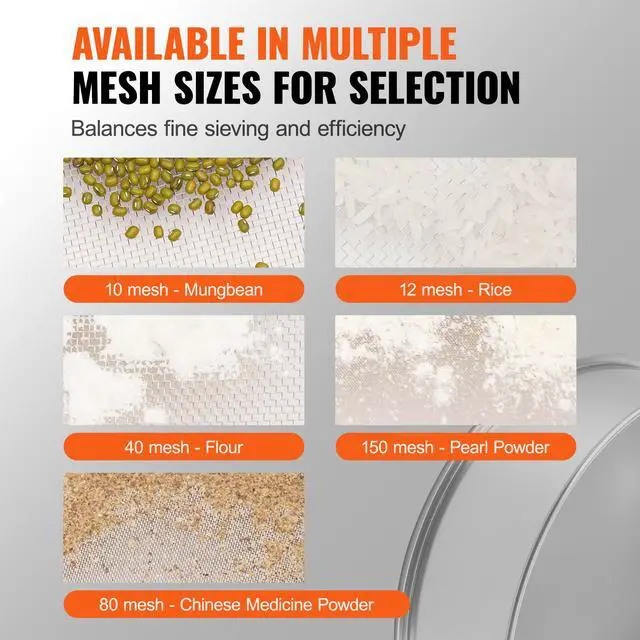Alt view image 3 of 7 - Flour Sieve Fine Mesh, 10 Mesh Flour Sifter, 304 Stainless Steel Fine Mesh Sifter Food-grade, Dia. 12.6" Fine Mesh Strainers for Baking, 5 Sizes Mesh hole for Mungbean, Rice, Flour, Pearl Powder