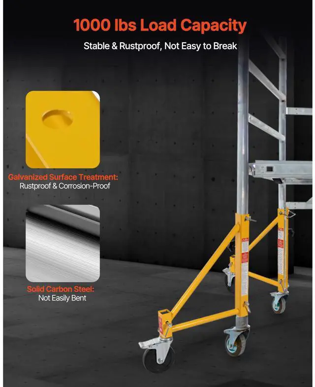 Alt view image 6 of 7 - 4-Pack Scaffold Outriggers, 1000 lbs Total Load Capacity Baker-Style Scaffolding Accessory with Swivel Casters, Carbon Steel Scaffold Wheel System with Rust Proof Galvanized Surface, Yellow