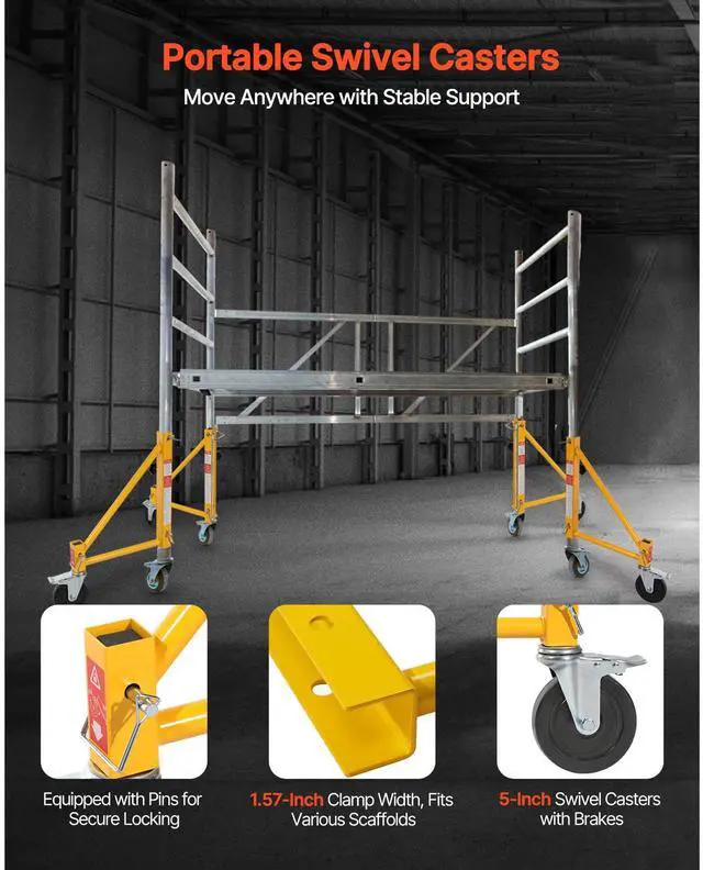 Alt view image 5 of 7 - 4-Pack Scaffold Outriggers, 1000 lbs Total Load Capacity Baker-Style Scaffolding Accessory with Swivel Casters, Carbon Steel Scaffold Wheel System with Rust Proof Galvanized Surface, Yellow
