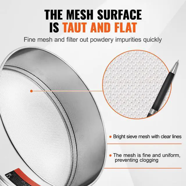 Alt view image 4 of 7 - Flour Sieve Fine Mesh, 10 Mesh Flour Sifter, 304 Stainless Steel Fine Mesh Sifter Food-grade, Dia. 12.6" Fine Mesh Strainers for Baking, 5 Sizes Mesh hole for Mungbean, Rice, Flour, Pearl Powder