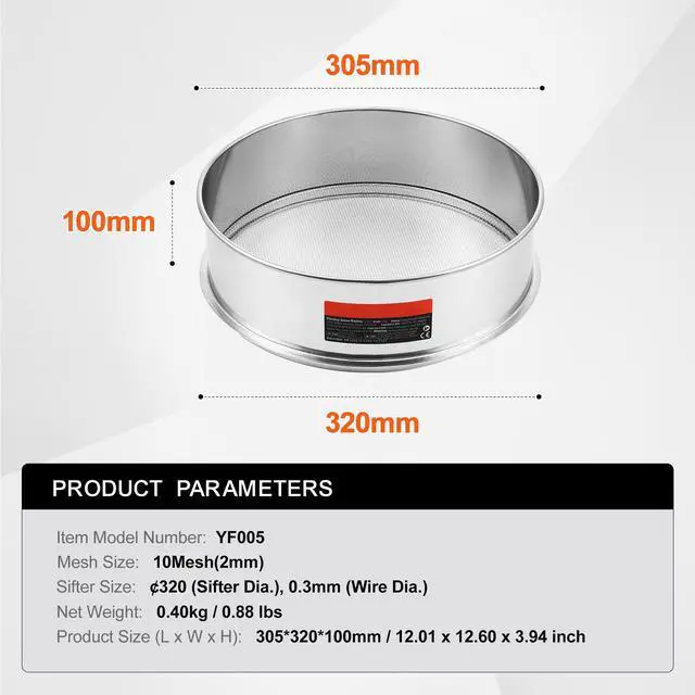 Alt view image 7 of 7 - Flour Sieve Fine Mesh, 10 Mesh Flour Sifter, 304 Stainless Steel Fine Mesh Sifter Food-grade, Dia. 12.6" Fine Mesh Strainers for Baking, 5 Sizes Mesh hole for Mungbean, Rice, Flour, Pearl Powder