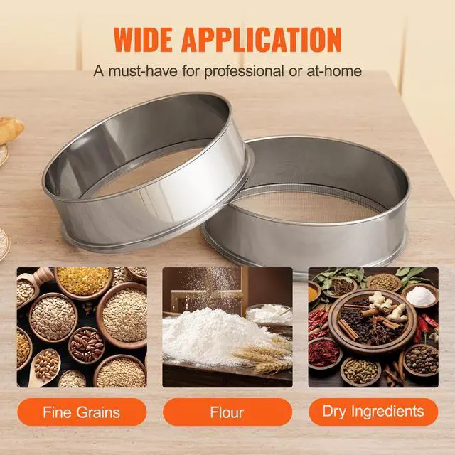 Alt view image 6 of 7 - Flour Sieve Fine Mesh, 10 Mesh Flour Sifter, 304 Stainless Steel Fine Mesh Sifter Food-grade, Dia. 12.6" Fine Mesh Strainers for Baking, 5 Sizes Mesh hole for Mungbean, Rice, Flour, Pearl Powder