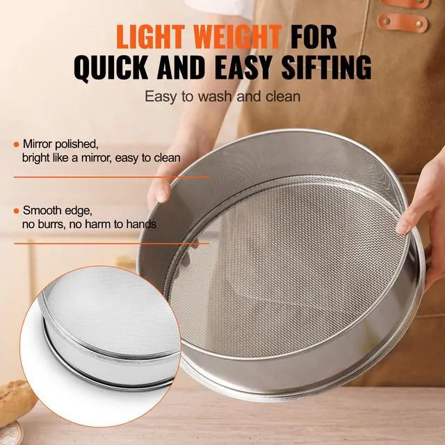 Alt view image 5 of 7 - Flour Sieve Fine Mesh, 10 Mesh Flour Sifter, 304 Stainless Steel Fine Mesh Sifter Food-grade, Dia. 12.6" Fine Mesh Strainers for Baking, 5 Sizes Mesh hole for Mungbean, Rice, Flour, Pearl Powder