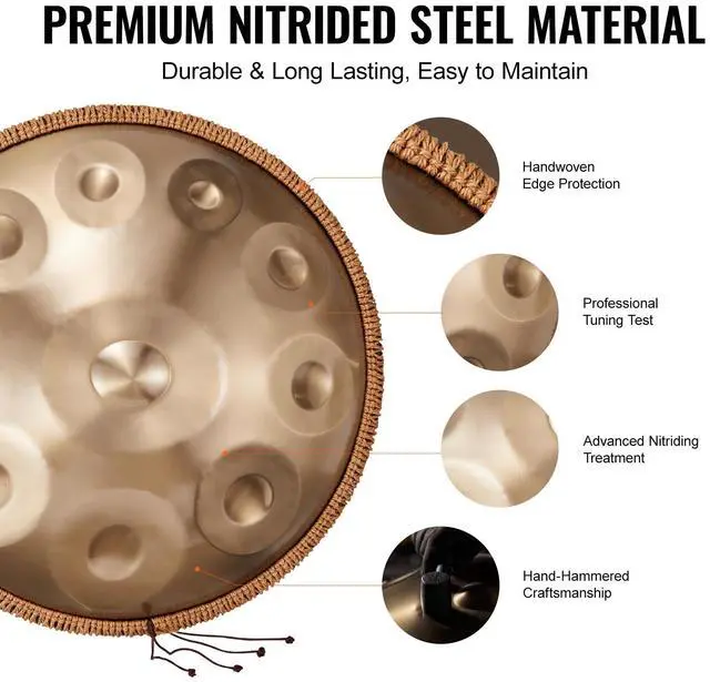 Alt view image 4 of 7 - Handpan Drum, 22 in & 10 Notes, D Minor Hand Drum, Hand Pan Drum Instrument with Mallets, 432Hz Handpan Stand & Carry Bag, Steel Healing Sound Drum, Percussion Instruments for Adults Beginners