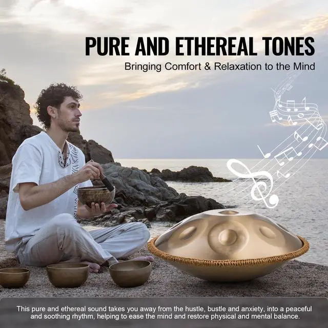 Alt view image 3 of 7 - Handpan Drum, 22 in & 10 Notes, D Minor Hand Drum, Hand Pan Drum Instrument with Mallets, 432Hz Handpan Stand & Carry Bag, Steel Healing Sound Drum, Percussion Instruments for Adults Beginners