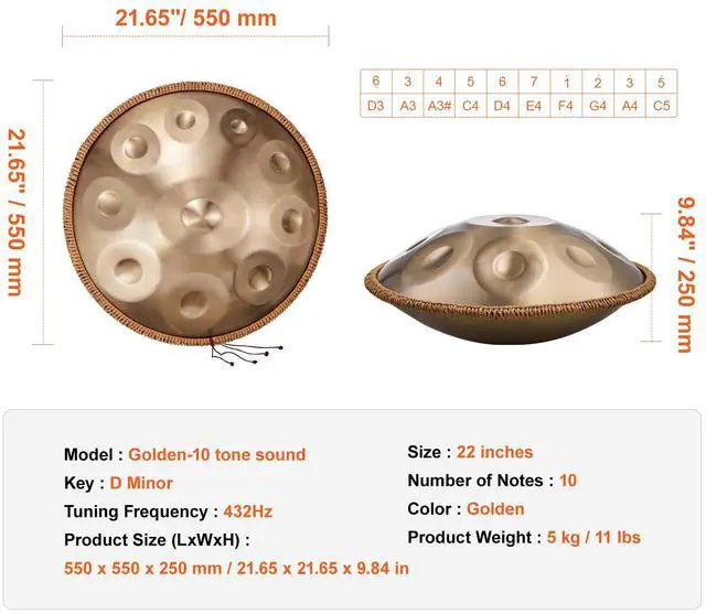 Alt view image 7 of 7 - Handpan Drum, 22 in & 10 Notes, D Minor Hand Drum, Hand Pan Drum Instrument with Mallets, 432Hz Handpan Stand & Carry Bag, Steel Healing Sound Drum, Percussion Instruments for Adults Beginners