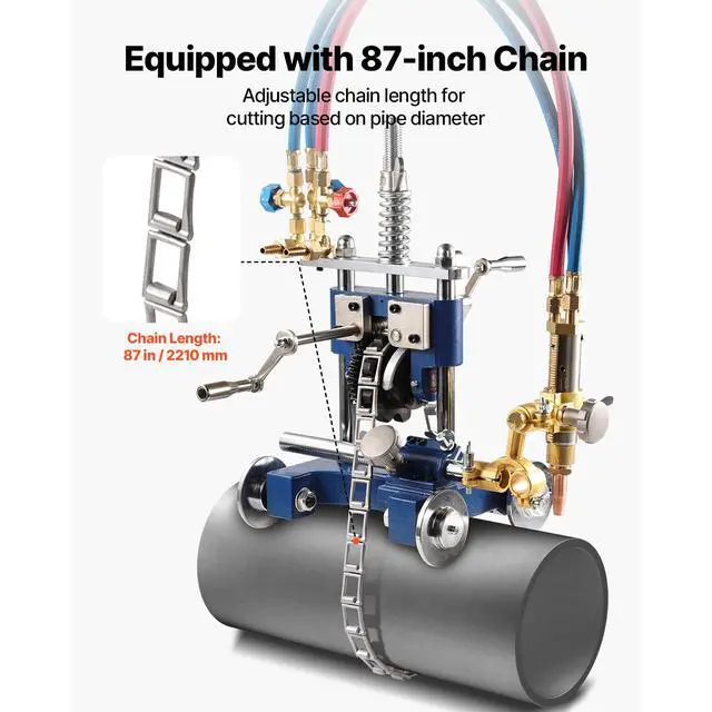Alt view image 3 of 7 - CG2-11Y Manual Pipe Cutting Machine, 0.2"-2" Thick Pipe Beveling Machine with 82-in Chain, 0°-45° Adjusted Angle Gas Cutting Machine with 3 Tips, Portable Torch Beveling Gas Cutter