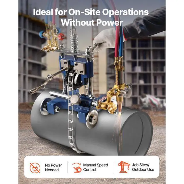 Alt view image 2 of 7 - CG2-11Y Manual Pipe Cutting Machine, 0.2"-2" Thick Pipe Beveling Machine with 82-in Chain, 0°-45° Adjusted Angle Gas Cutting Machine with 3 Tips, Portable Torch Beveling Gas Cutter