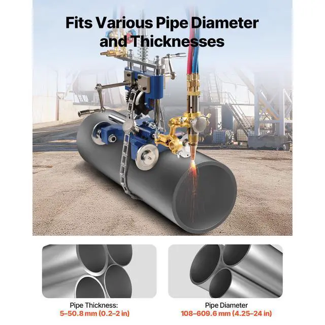 Alt view image 4 of 7 - CG2-11Y Manual Pipe Cutting Machine, 0.2"-2" Thick Pipe Beveling Machine with 82-in Chain, 0°-45° Adjusted Angle Gas Cutting Machine with 3 Tips, Portable Torch Beveling Gas Cutter