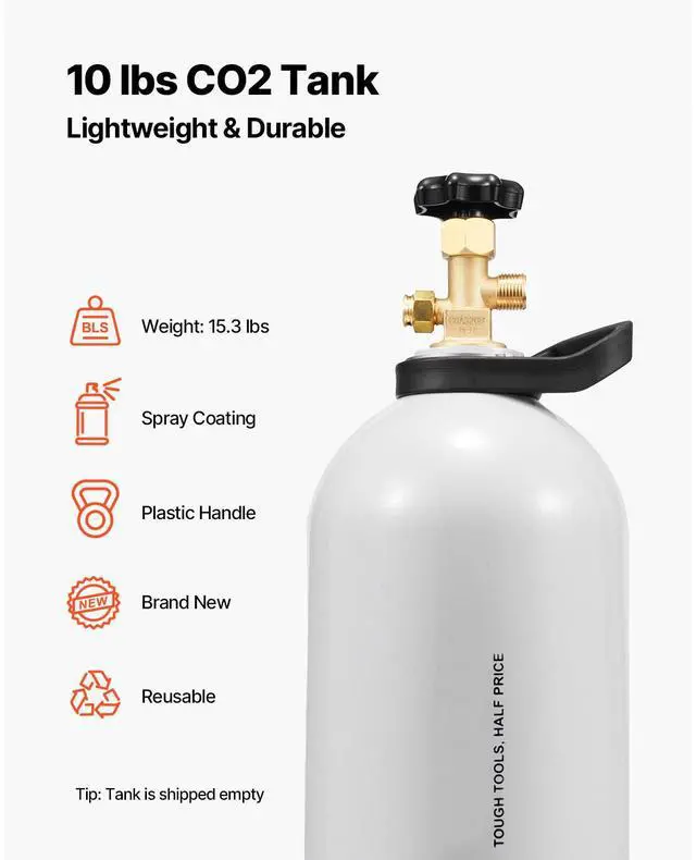 Alt view image 2 of 7 - CO2 Tank, 10 lbs New Aluminum Alloy Cylinder, CO2 Air Tank with Light Spray Coating, CGA320 Valve, Handle & Adjustable Pressure, DOT Approved Cylinder for Draft Beer Dispensing and Soda Maker