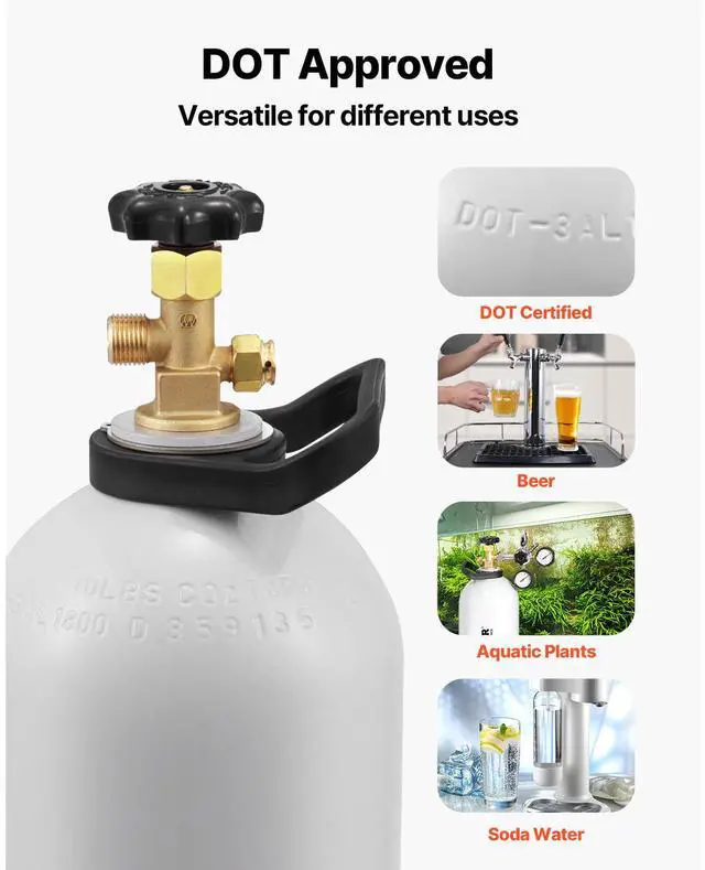 Alt view image 6 of 7 - CO2 Tank, 10 lbs New Aluminum Alloy Cylinder, CO2 Air Tank with Light Spray Coating, CGA320 Valve, Handle & Adjustable Pressure, DOT Approved Cylinder for Draft Beer Dispensing and Soda Maker