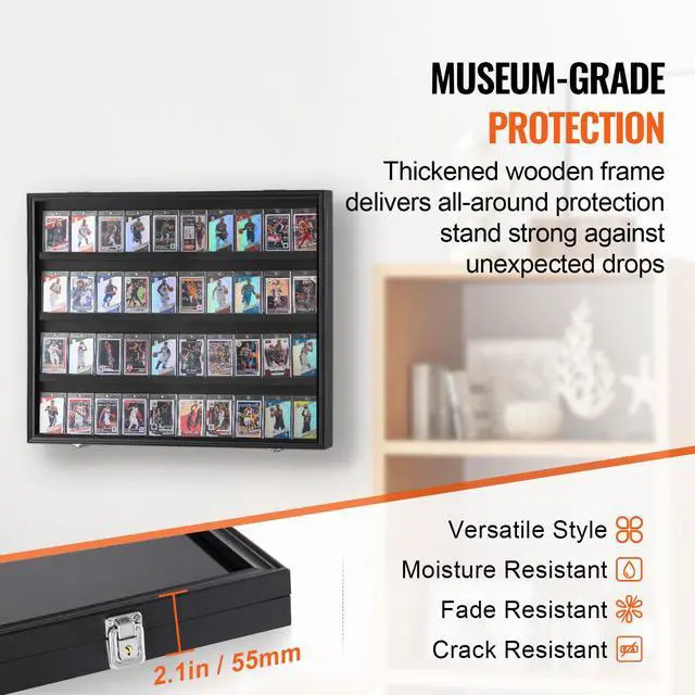 Alt view image 2 of 7 - 36 Graded Sports Card Display Case, 30.5x24.3x2.1 in, Baseball Card Display Frame with 98% UV Protection Clear View PC Glass, Lockable Wall Cabinet for Football Basketball Hockey Trading Card