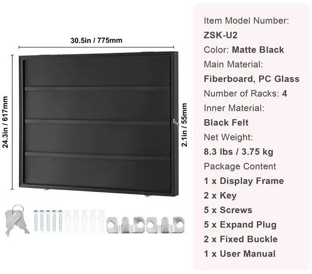 Alt view image 7 of 7 - 36 Graded Sports Card Display Case, 30.5x24.3x2.1 in, Baseball Card Display Frame with 98% UV Protection Clear View PC Glass, Lockable Wall Cabinet for Football Basketball Hockey Trading Card