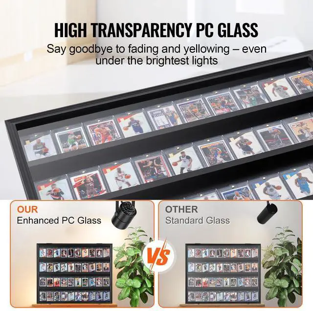 Alt view image 4 of 7 - 36 Graded Sports Card Display Case, 30.5x24.3x2.1 in, Baseball Card Display Frame with 98% UV Protection Clear View PC Glass, Lockable Wall Cabinet for Football Basketball Hockey Trading Card