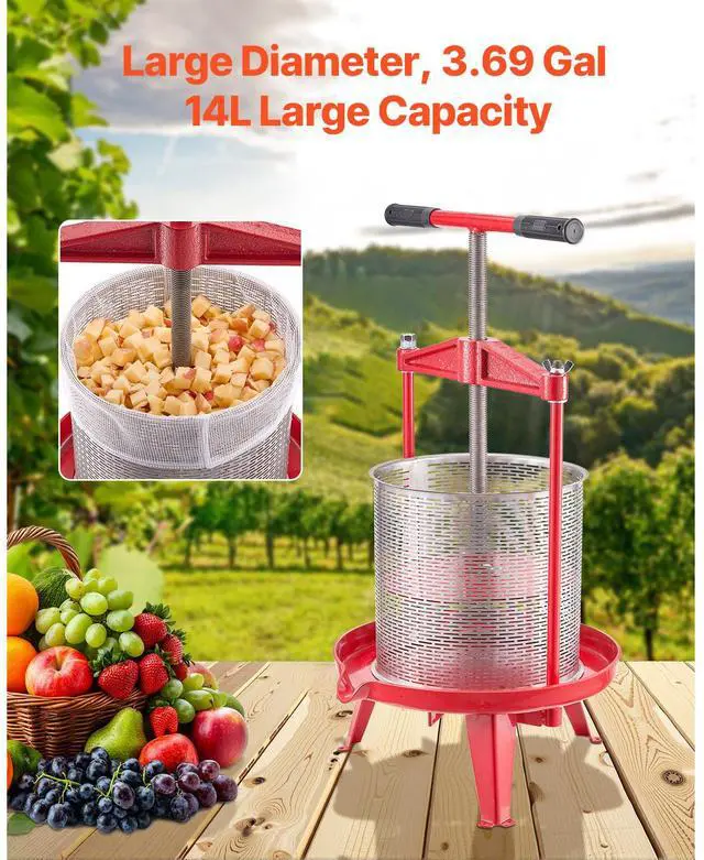 Alt view image 2 of 7 - 3.69 Gal/14L Fruit Wine Press, Stainless Steel Basket with Cross-beam and Triangular Structure, Manual Juice Maker, Cider Apple Grape Tincture Making Press with T-Handle for Kitchen Home
