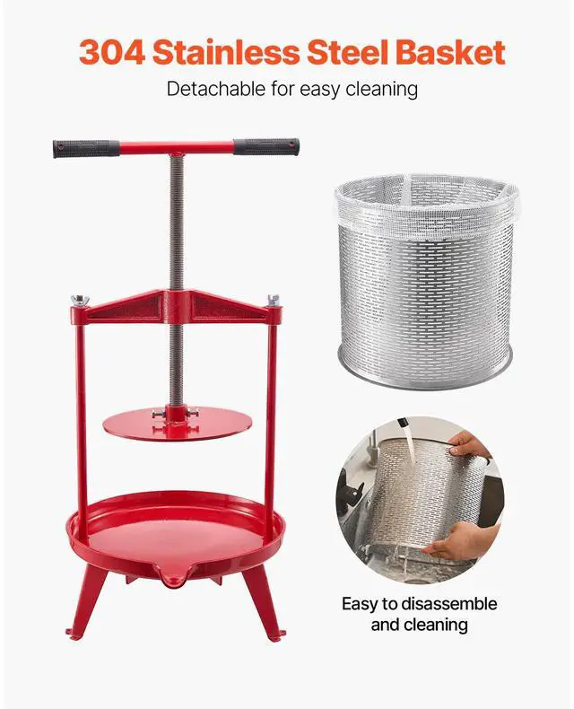 Alt view image 5 of 7 - 3.69 Gal/14L Fruit Wine Press, Stainless Steel Basket with Cross-beam and Triangular Structure, Manual Juice Maker, Cider Apple Grape Tincture Making Press with T-Handle for Kitchen Home