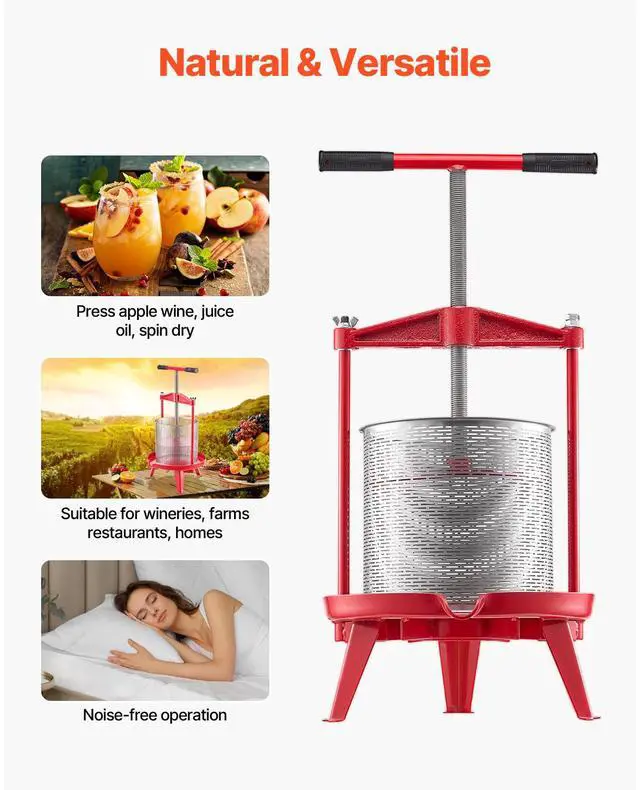 Alt view image 6 of 7 - 3.69 Gal/14L Fruit Wine Press, Stainless Steel Basket with Cross-beam and Triangular Structure, Manual Juice Maker, Cider Apple Grape Tincture Making Press with T-Handle for Kitchen Home