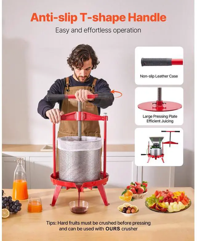 Alt view image 3 of 7 - 3.69 Gal/14L Fruit Wine Press, Stainless Steel Basket with Cross-beam and Triangular Structure, Manual Juice Maker, Cider Apple Grape Tincture Making Press with T-Handle for Kitchen Home