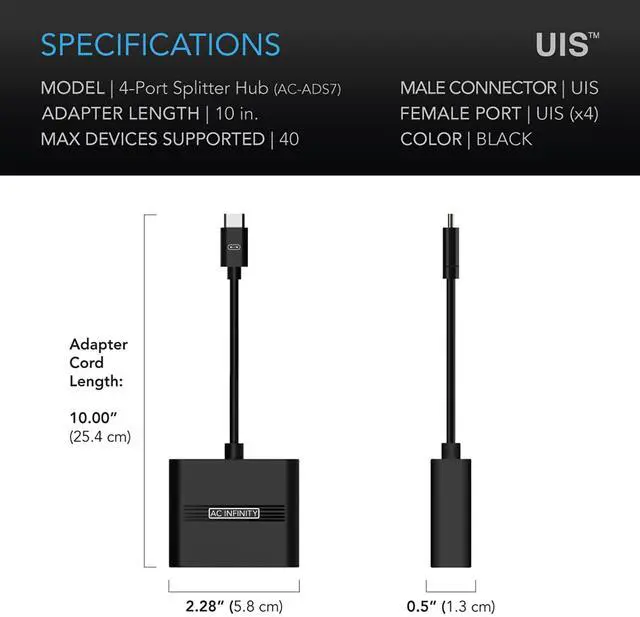 Alt view image 6 of 6 - AC Infinity UIS Splitter Hub, 4-Port Adapter Dongle, Connector Cable Cord to Share UIS Programming for LED Grow Lights, EC Motor Fans, and Humidifiers