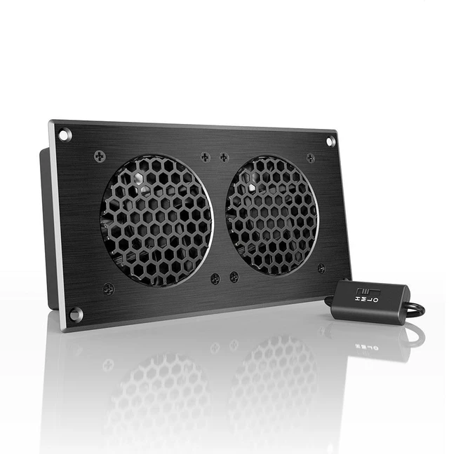 Main image of AC Infinity AIRPLATE S5, Quiet Cabinet Cooling Fan 8" w/ Speed Controller | Premium Brushed Aluminum Finish, Ultra-Quiet Dual-Ball Beating Fans, UL-Certified for Home Theater AV Cabinets