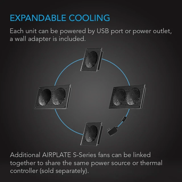 Alt view image 5 of 7 - AC Infinity AIRPLATE S3, Quiet Cabinet Cooling Fan 6" w/ Speed Controller | Premium Brushed Aluminum Finish, Ultra-Quiet Dual-Ball Beating Fans, UL-Certified for Home Theater AV Cabinets