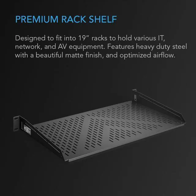 Alt view image 2 of 7 - Vented Cantilever 1U Universal Rack Shelf, 10" Deep, for 19 Equipment Racks. Heavy-Duty 2.4mm Cold Rolled Steel, 60lbs Capacity