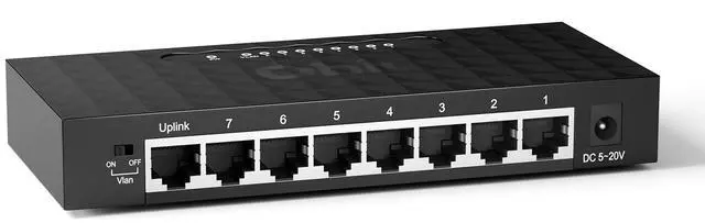 Main image of DBIT 8 Port Gigabit Ethernet Switch, Desktop Ethernet Splitter, One-Key VLAN, Independent Uplink Port, Plastic Case, Unmanaged Network Switch, Plug & Play, Fanless Quiet (TXE210)