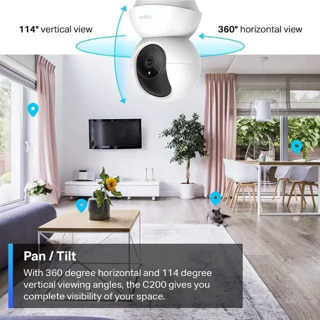 Alt view image 3 of 7 - TP-Link Tapo Pan/Tilt Security Camera for Baby Monitor, Pet Camera w/Motion Detection, 1080P, 2-Way Audio, Night Vision, Cloud & SD Card Storage, Works with Alexa & Google Home (Tapo C200)