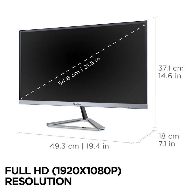 Alt view image 3 of 6 - VX2276-SMHD 22 Inch 1080p Monitor, IPS Display with Ultra-Thin Bezels and Eye Care Technology for Home and Office Entertainment, DisplayPort, HDMI, and VGA Inputs