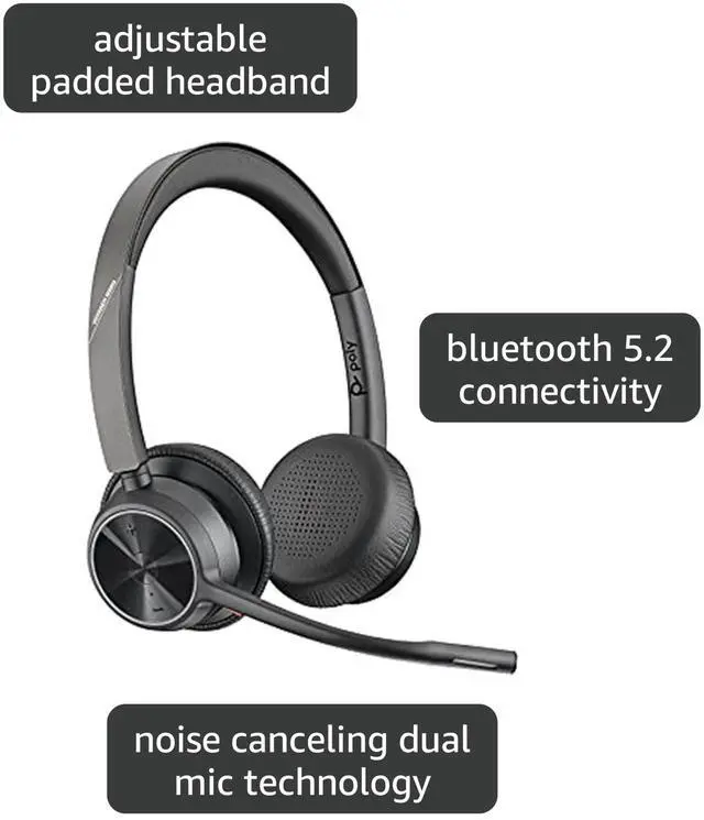 Alt view image 7 of 7 - Poly - Voyager 4320 UC Wireless Headset (Plantronics) - Headphones with Boom Mic - Connect to PC/Mac via USB-C Bluetooth Adapter, Cell Phone via Bluetooth - Works with Teams, Zoom & More,Black